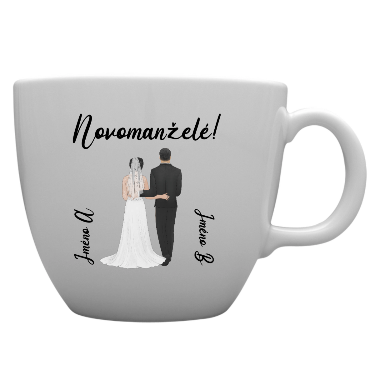 Personalizovaný MEGA XXL keramický hrnek 1000 ml s novomanželským párem