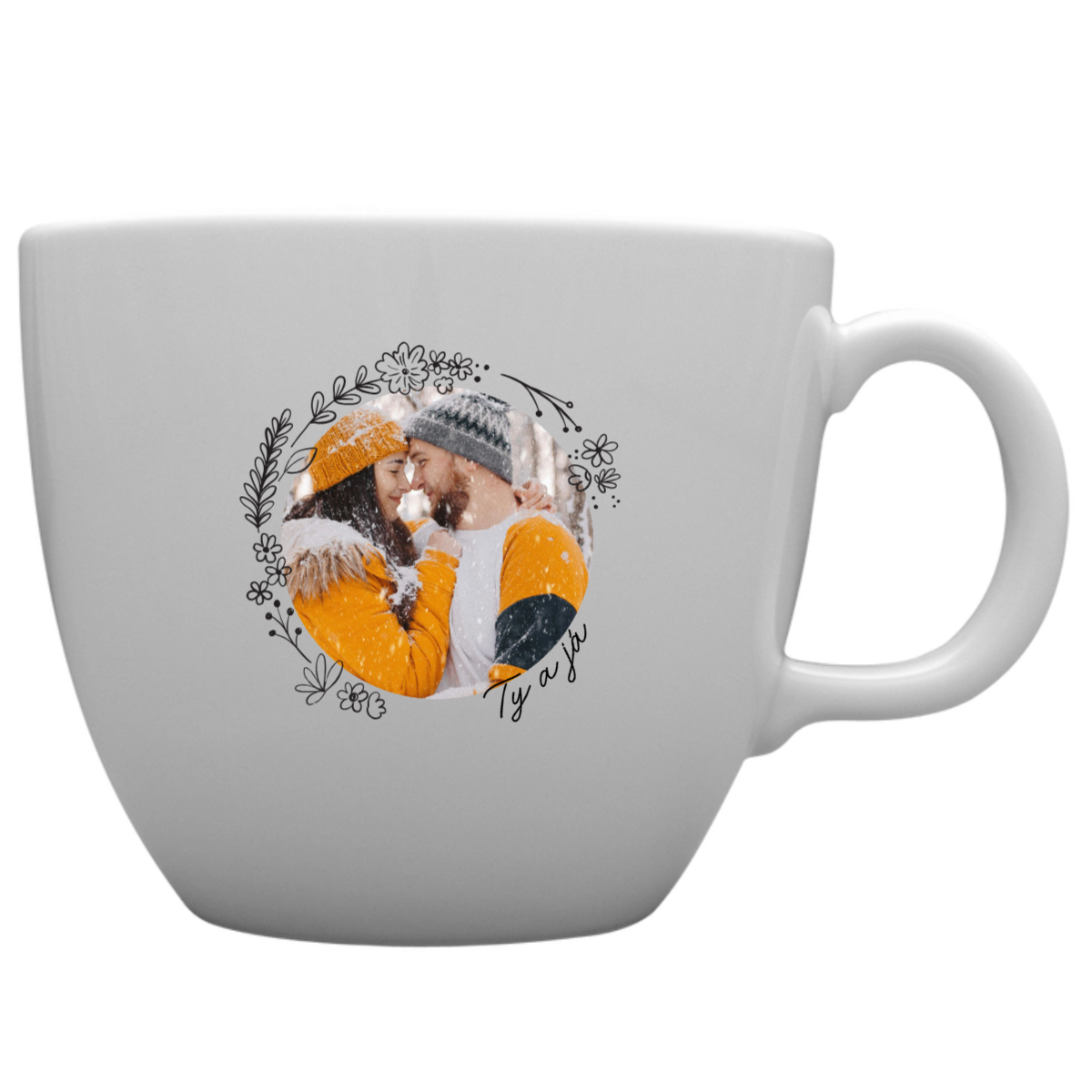 Personalizovaný MEGA XXL keramický hrnek 1000 ml s květinovým ohraničením