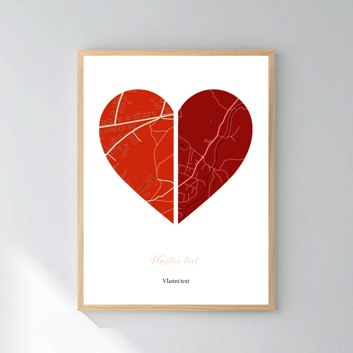 Personalizovaný magický fotoobraz v rámu - 30x40 - dvě mapy jako srdce (obrázek 3)
