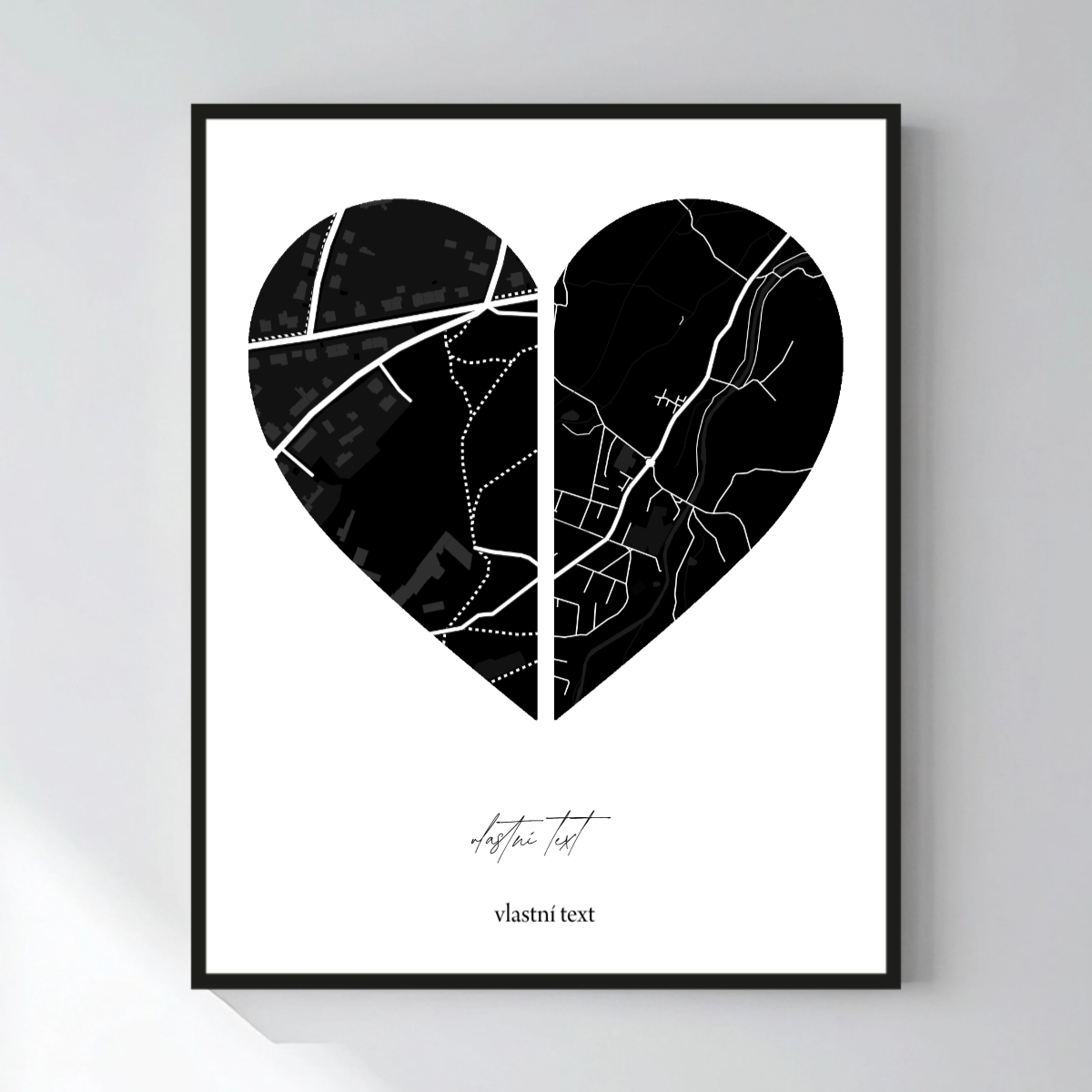 Personalizovaný magický fotoobraz v rámu - 40x50 - dvě mapy jako srdce (obrázek 5)