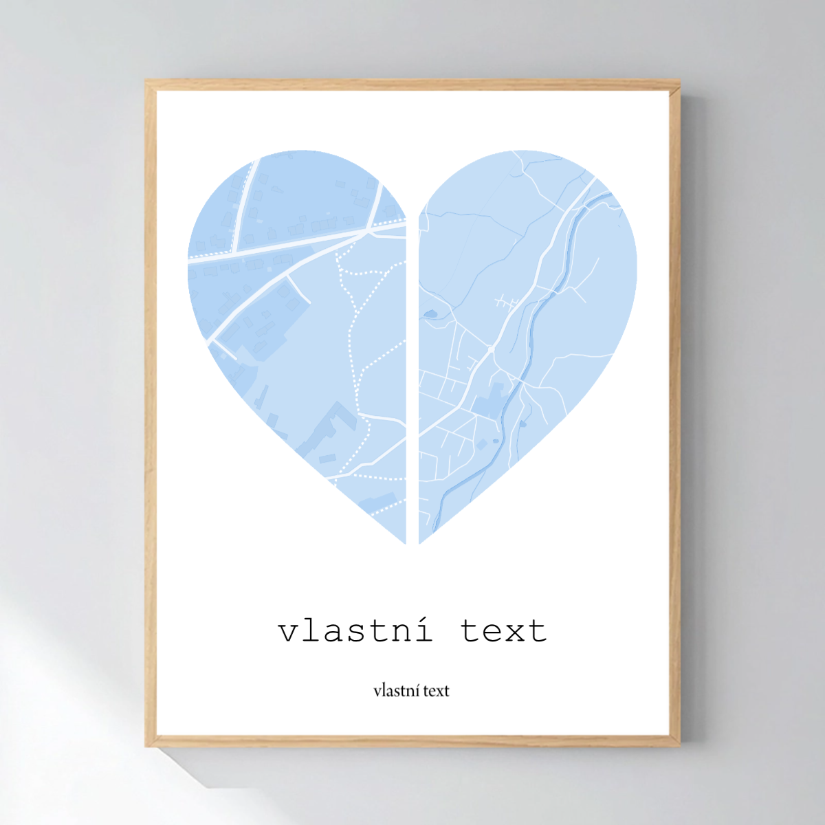 Personalizovaný magický fotoobraz v rámu - 50x70 - dvě mapy jako srdce