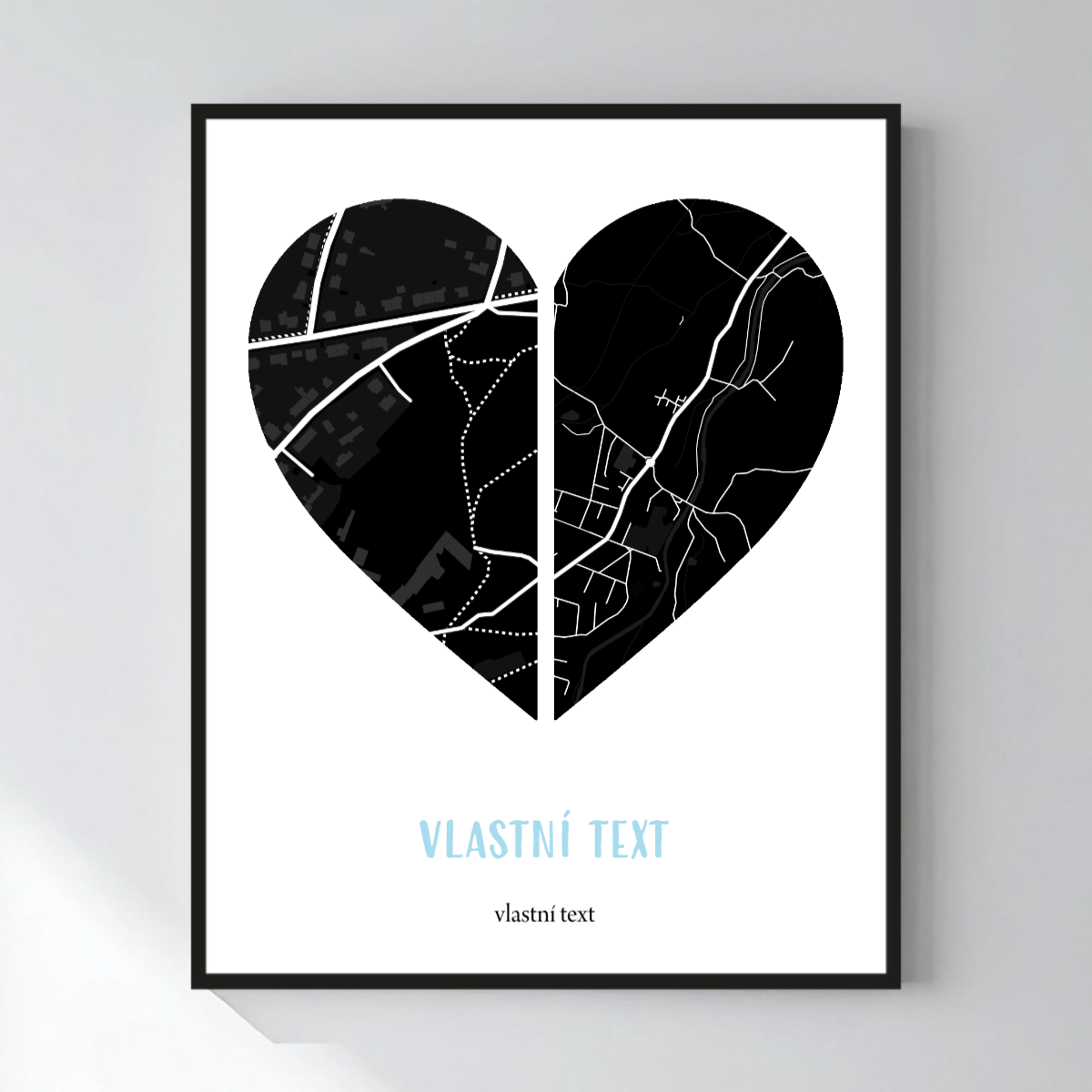 Personalizovaný magický fotoobraz v rámu - 50x70 - dvě mapy jako srdce (obrázek 6)