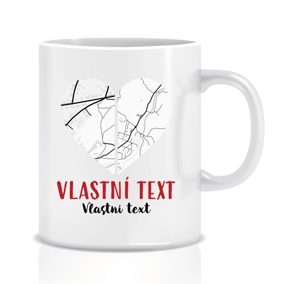 Personalizovaný klasický bílý keramický hrníček - dvě mapy jako srdce (obrázek 3)
