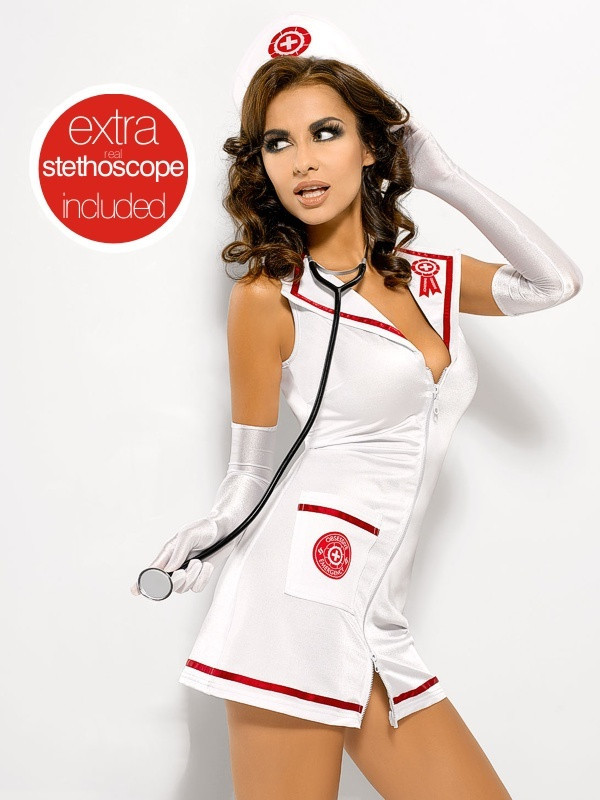 Sexy kostým Emergency dress + stetoskop - Obsessive S / M biela
