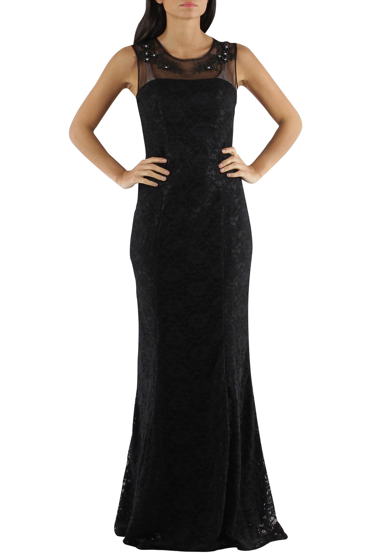 Spoločenské a plesové šaty krajkové dlhé luxusné CHARM'S Paris čierne - Čierna / XS - CHARM'S Paris XS