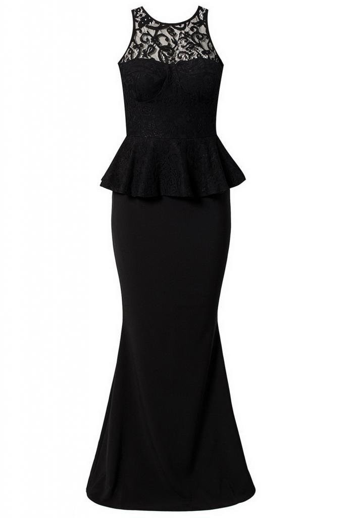 Dámské večerní společenské krajkové peplum šaty dlouhé černé Černá / S/M S/M model 15042644 - OEM