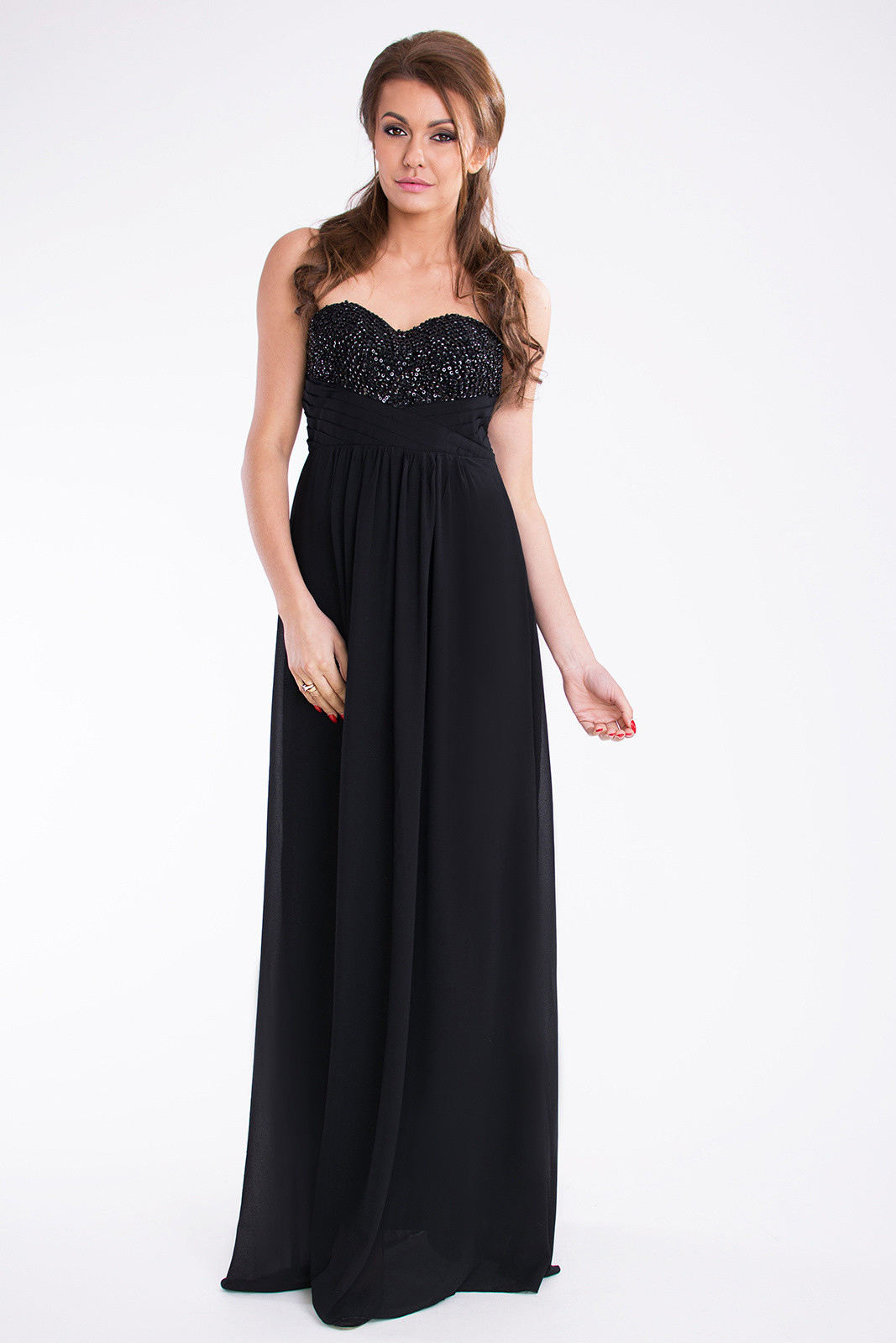 Dámské dlouhé společenské šaty černé Černá / M PINK model 15042815 - PINK BOOM Velikost: M, Barvy: černá