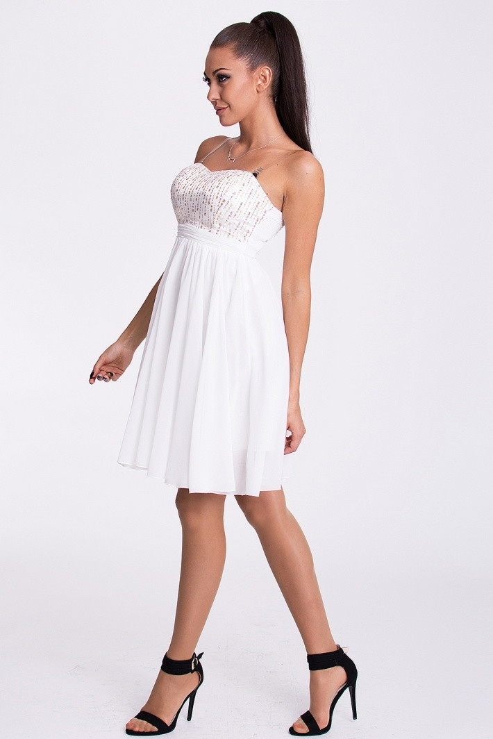EVA & LOLA dámské značkové šaty s rozšířenou sukní bílé - Bílá / L - EVA&LOLA bílá L