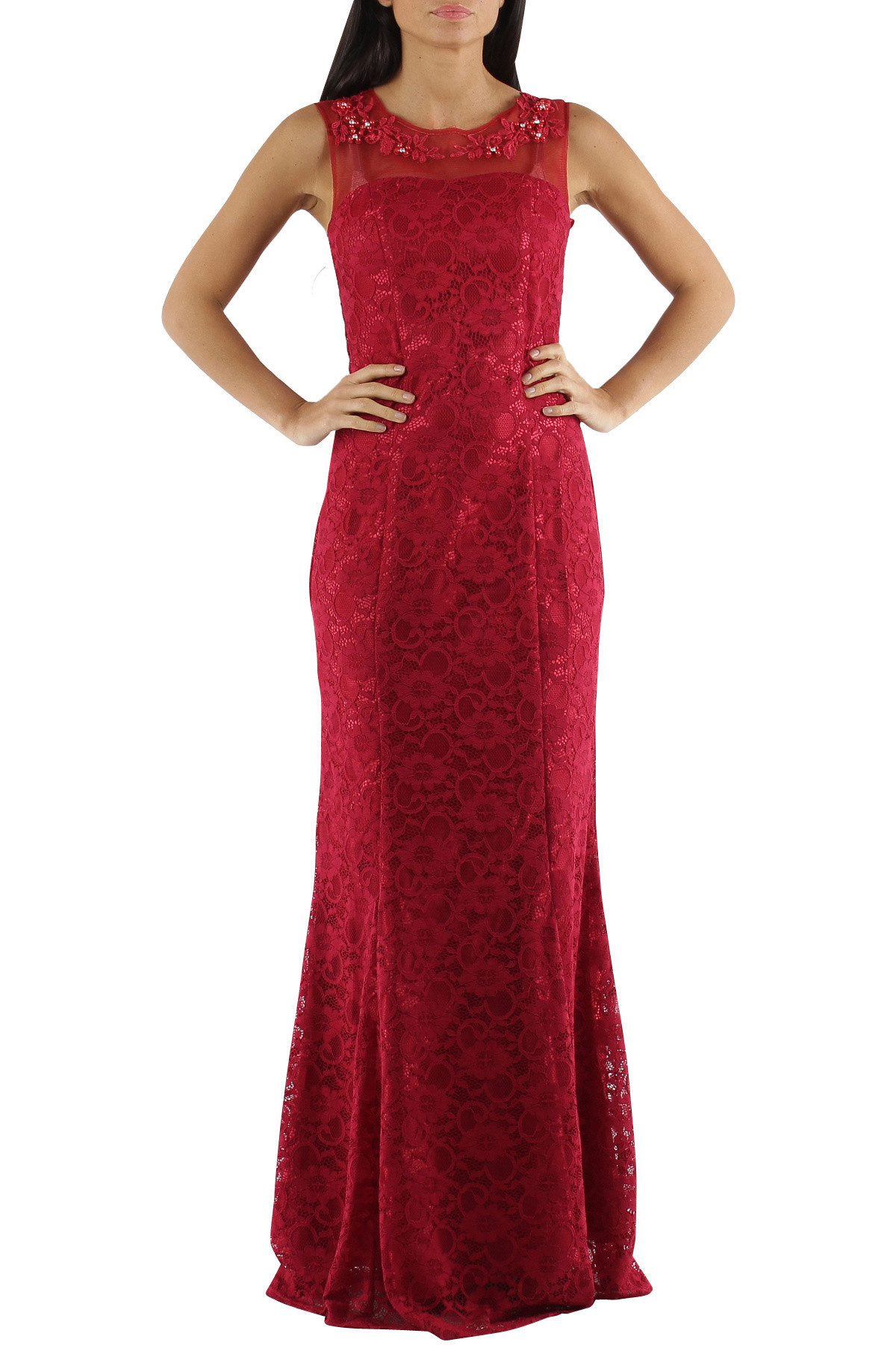 Spoločenské a plesové šaty krajkové dlhé luxusné CHARM'S Paris červené - Červená - CHARM'S Paris XS