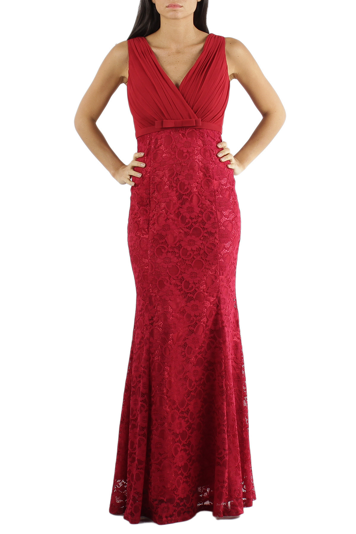 Společenské šaty krajkové dlouhé luxusní značkové CHARM'S Paris červené - Červená - CHARM'S Paris XS