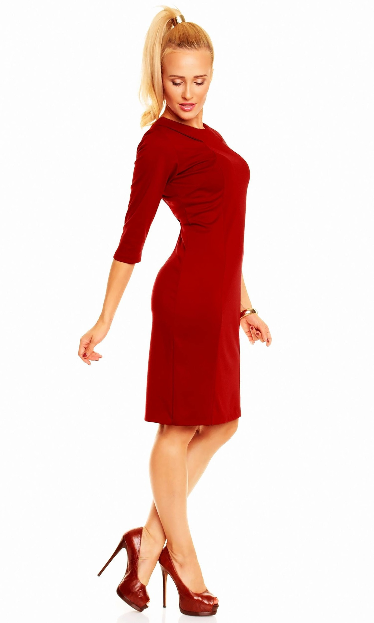 Levně Společenské šaty zdobené límečkem středně dlouhé 40 model 15042350 - LENTAL