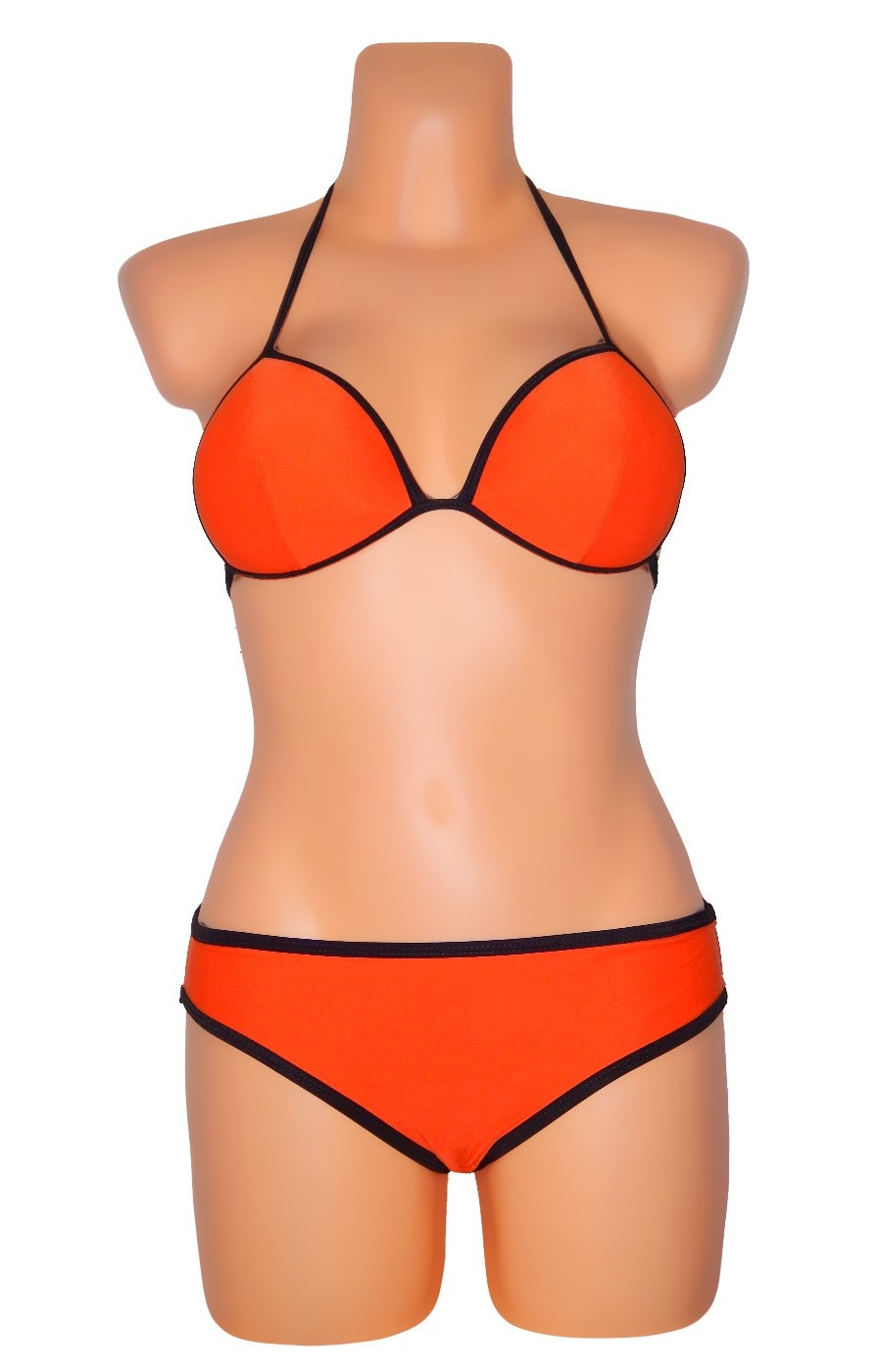 Dámské plavky dvoudílné sexy bikiny TRIANGLE zdobené černými lemy oranžové - Oranžová - OEM oranžová a černá L
