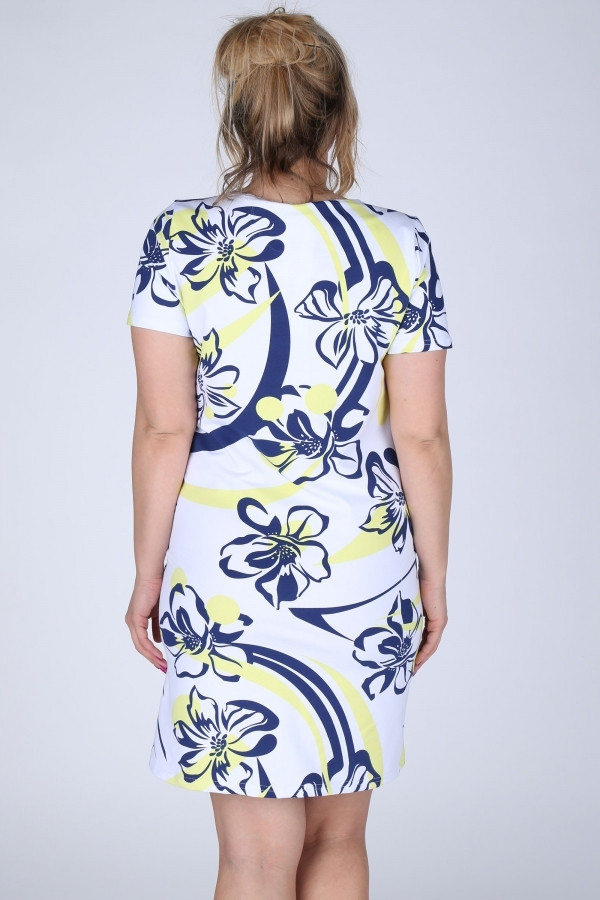 Dámské šaty i pro plnoštíhlé s květinovým vzorem modro-žluté - Žlutá - Efect 48