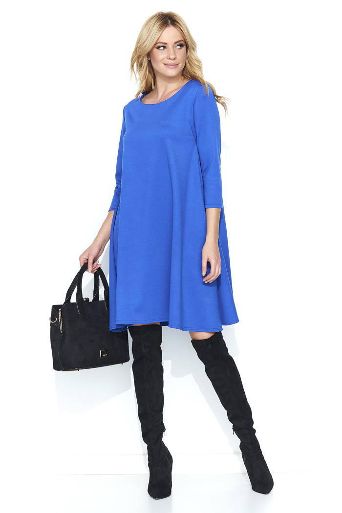 Dámské šaty na denní nošení ve volném střihu středně dlouhé modré - Modrá - Makadamia modrá 44
