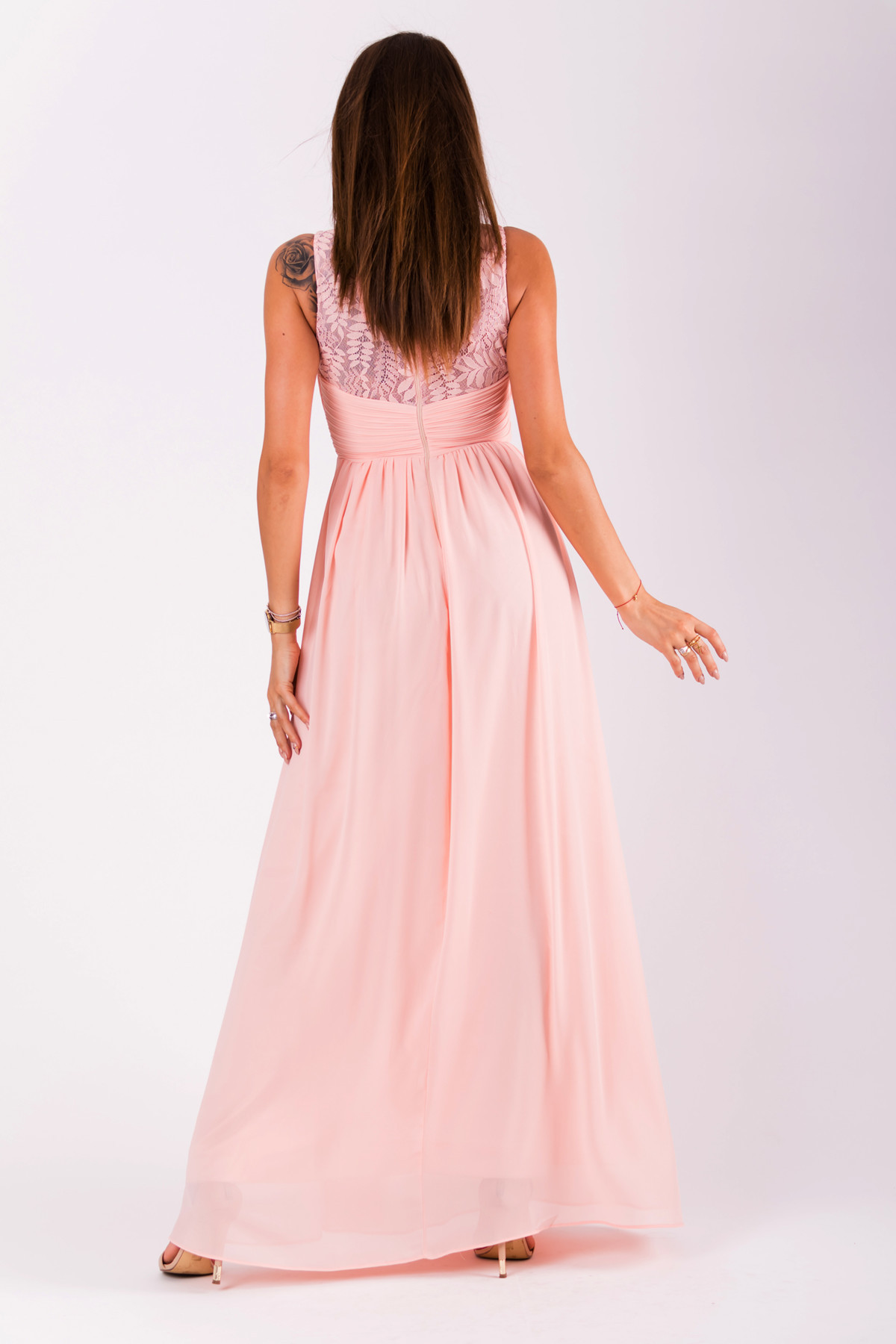Společenské dámské šaty bez rukávů dlouhé růžové Růžová model 15042527 - EVA&#38;LOLA Velikost: S