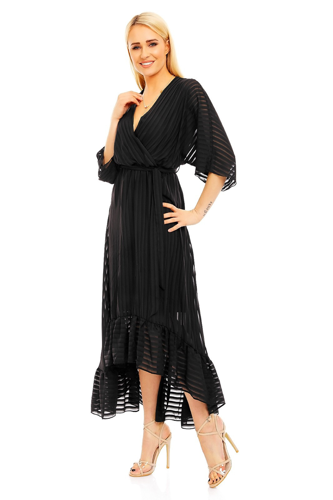 Lehké dámské šaty s asymetrickou sukní černé - Černá - LULU&LOVE černá S/M