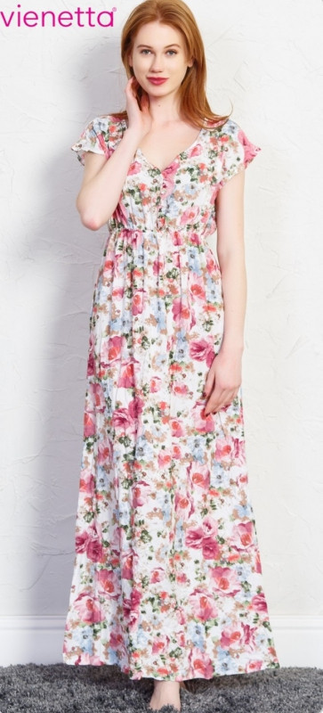Dámské šaty Kate 5964 - Vienetta bílá s květinovým vzorem L