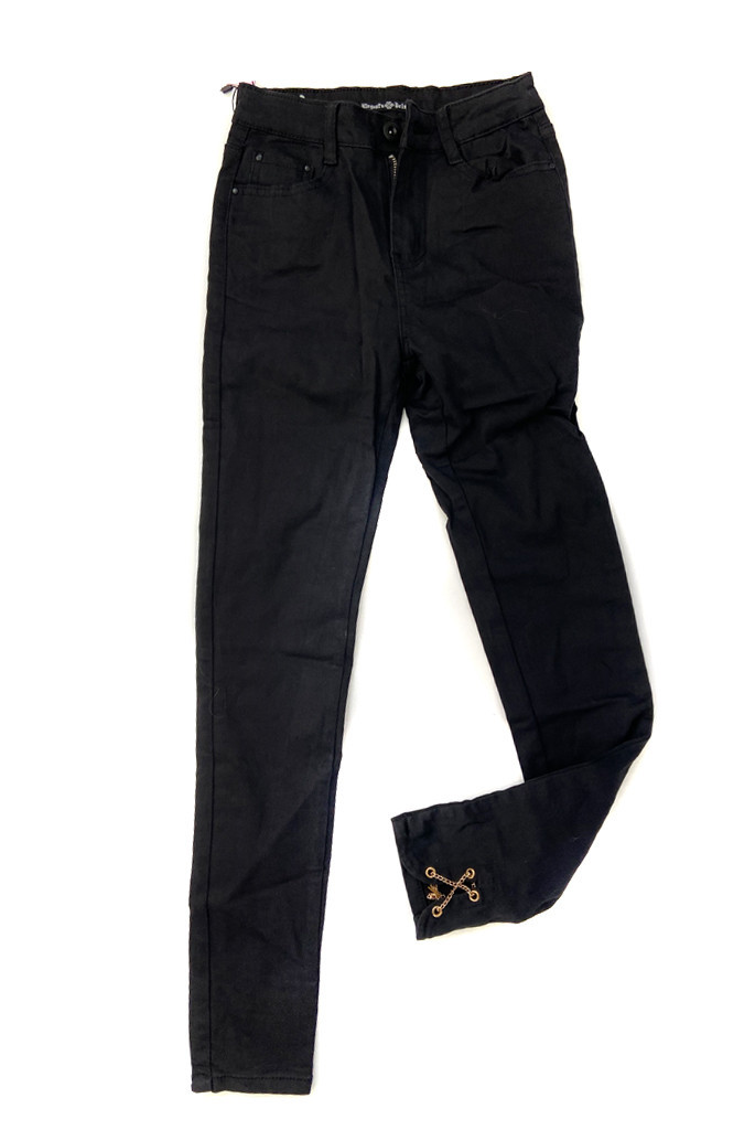 Levně Černé džínové kalhoty typu high waist s řetízky na nohavicích 1300 - Zoio XS černá