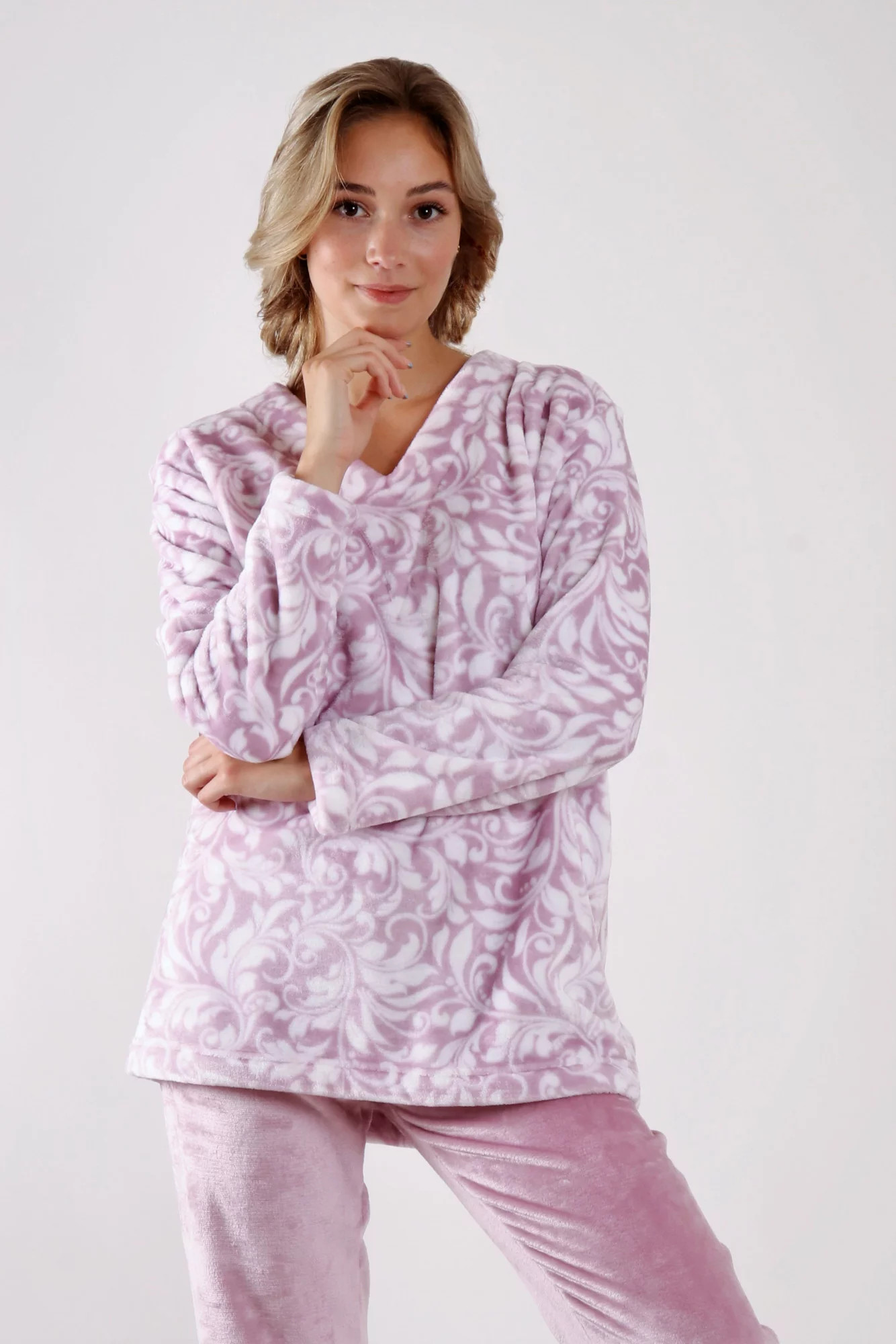 Dámske teplé pyžamo Flora 64569102 - Vestis XXL fialovo -bílá