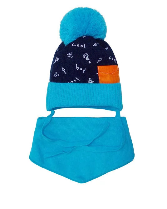 Detská súprava 38-414 čiapka a šatka - AJS one size tmavě modrá-světle modrá