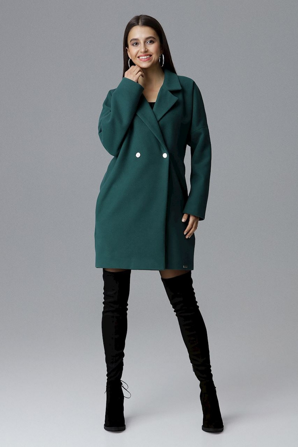 Dámský kabát / plášť model 14448913 - Figl Velikost: 36/38, Barvy: tmavě zelená