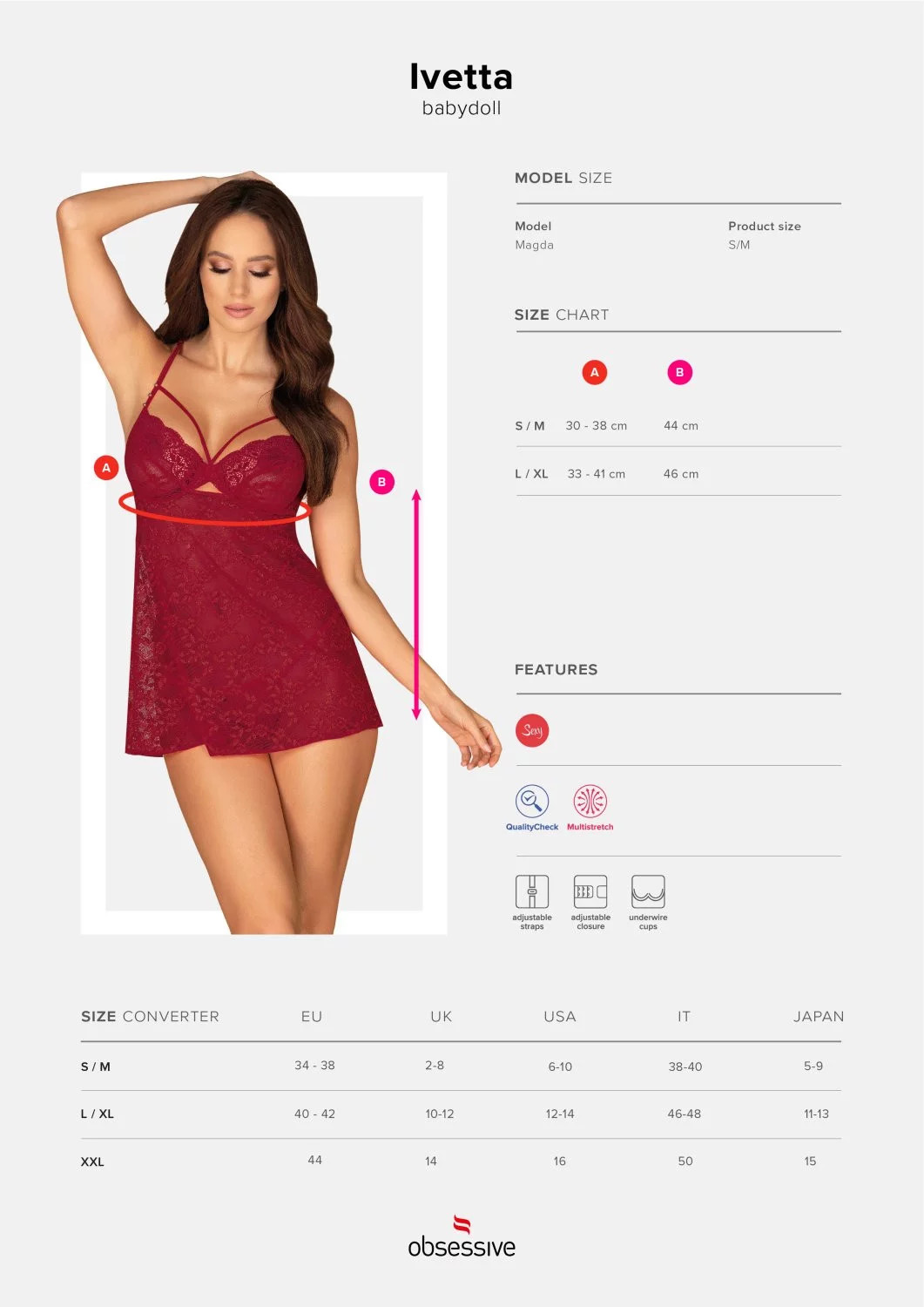 Dokonalá košilka Ivetta babydoll - Obsessive bordó S/M (obrázek 3)