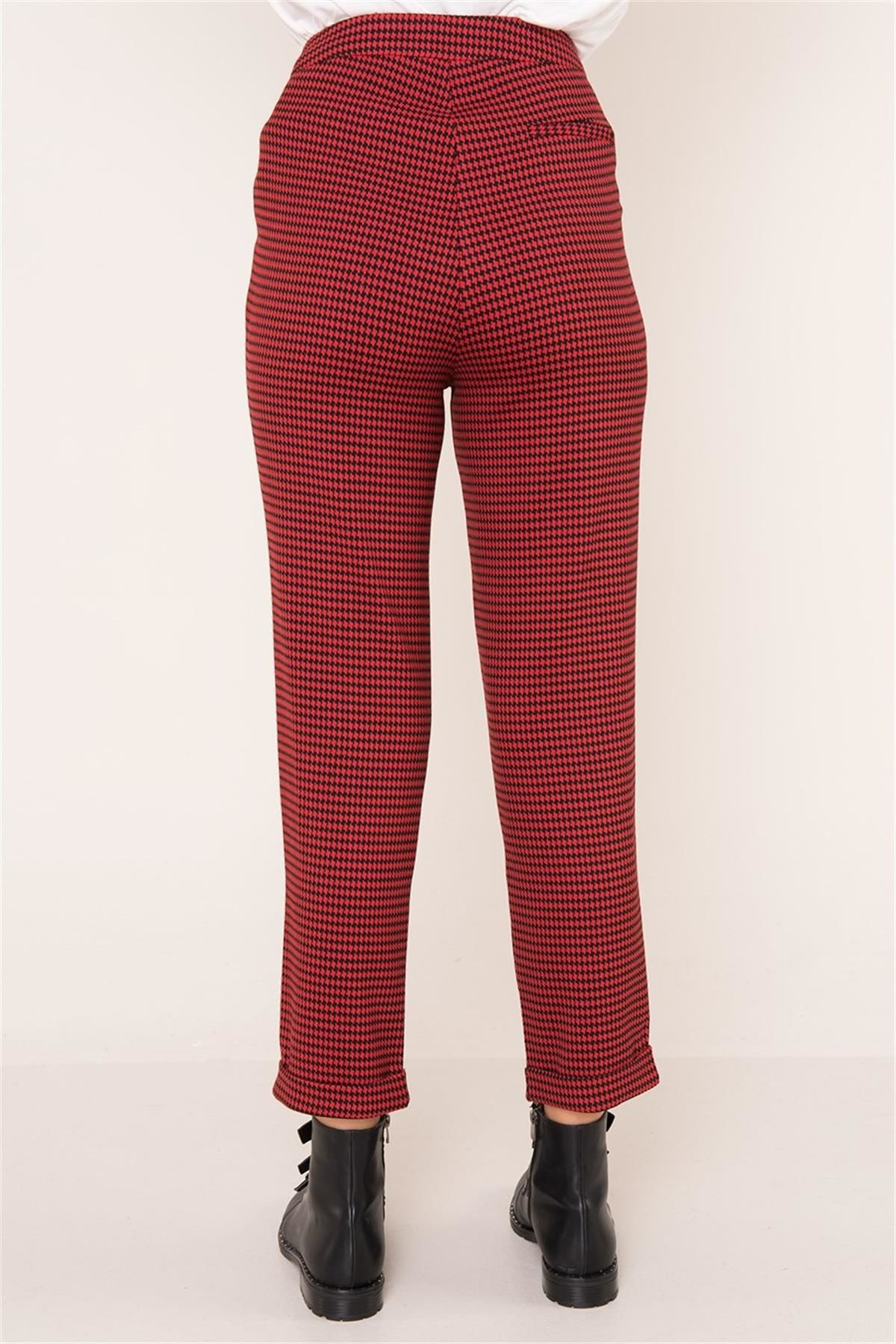 Dámské vzorované kalhoty model 15185737 červená černá M - FPrice