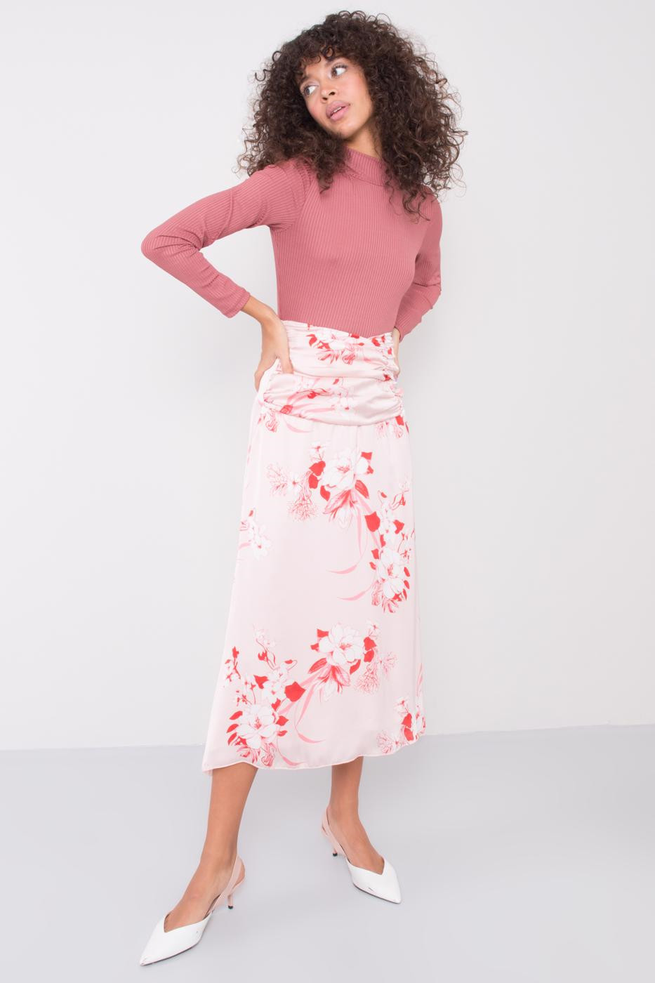 Dámská vzorovaná sukně model 15233484 BSL - FPrice Velikost: S, Barvy: růžová-červená