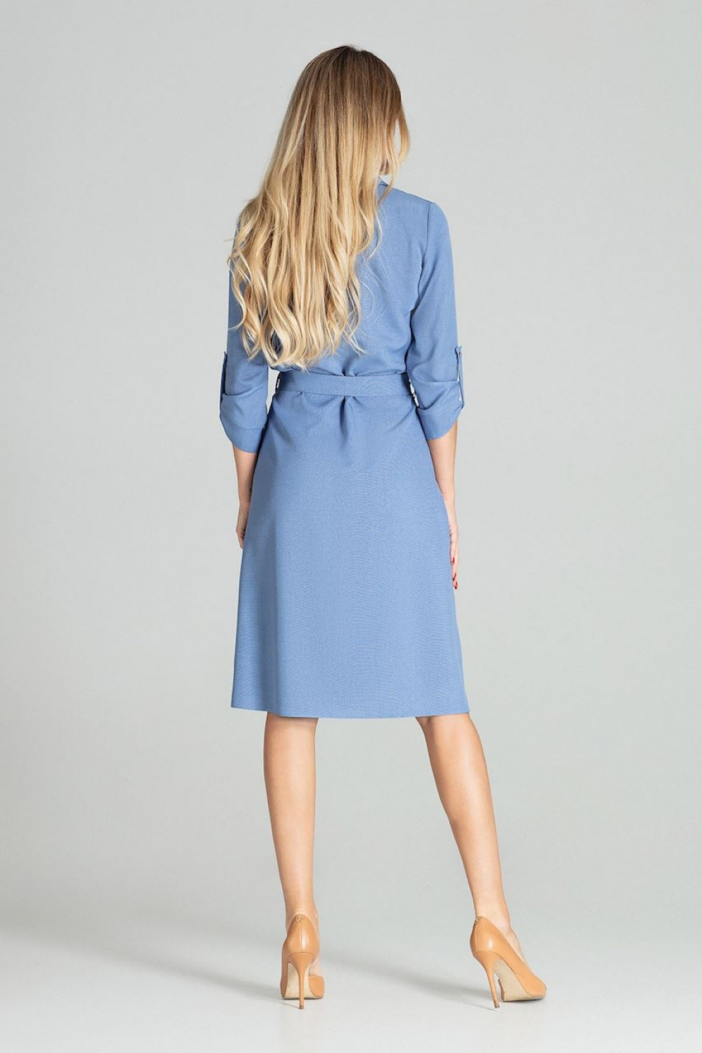 Dámské šaty model 15459561 - Figl Velikost: L-40, Barvy: jeans-modrá