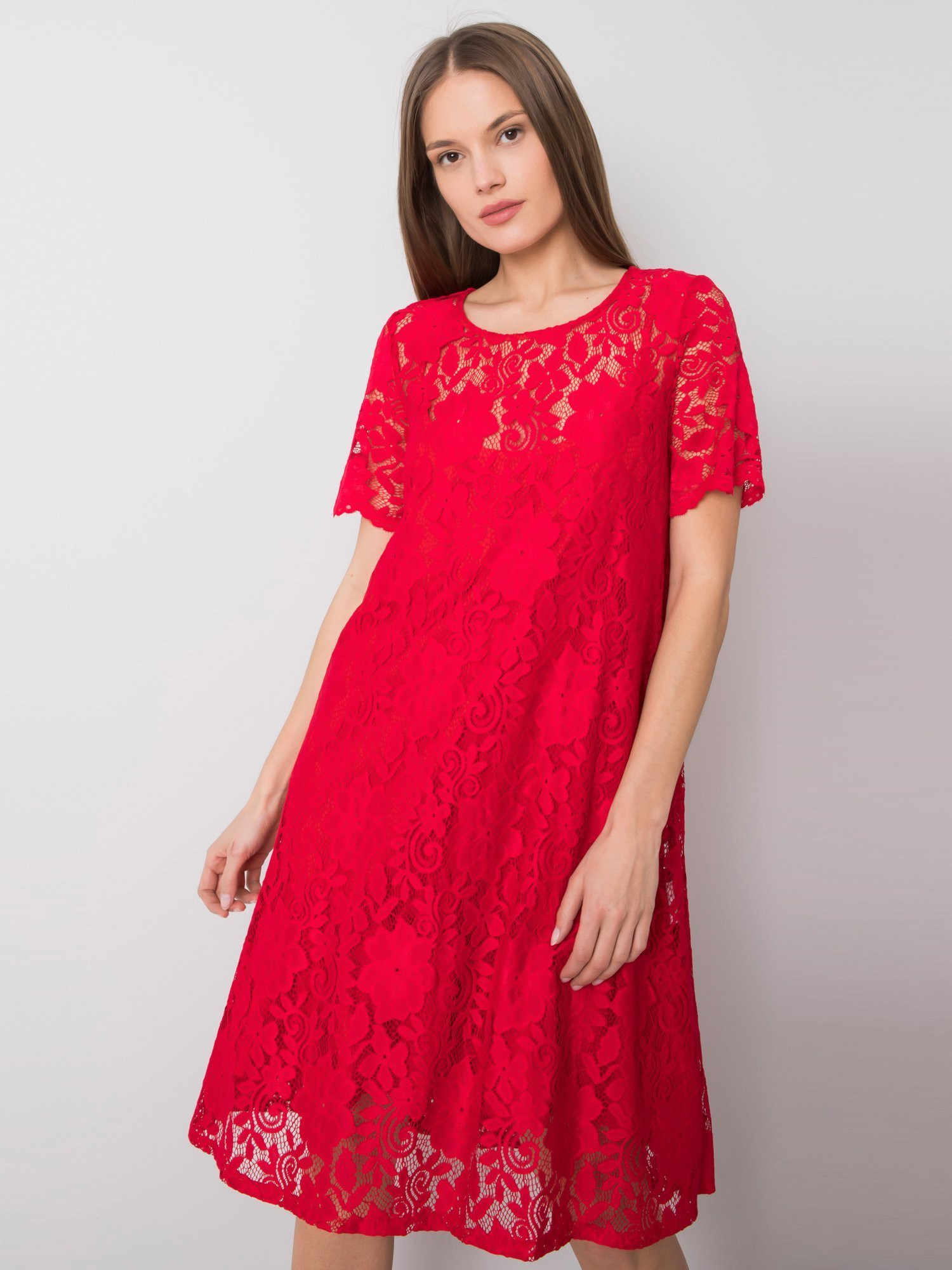 Dámské krajkové šaty model 17509616 S červená - FPrice