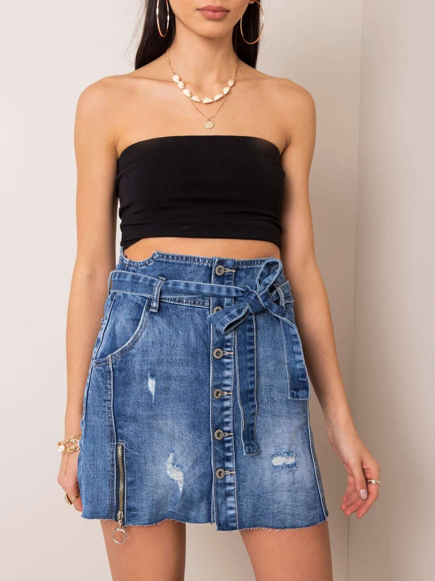 Dámská sukně s opaskem model 15537094 - FPrice Velikost: L, Barvy: jeans-modrá