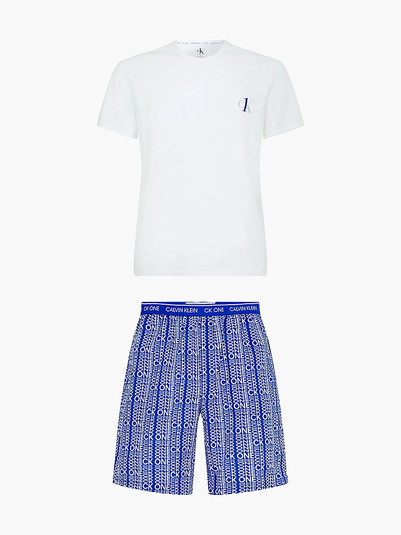 Pánské krátké pyžamo 000NM2128E - W17 - Modrá - Calvin Klein bílo-modrá L
