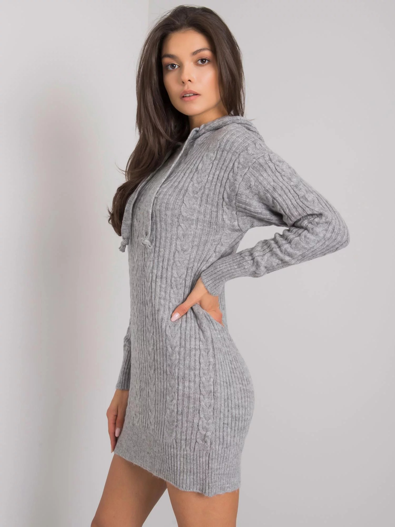 Dámské šaty s kapucí 7099 - RUE PARIS šedá one size (obrázek 3)