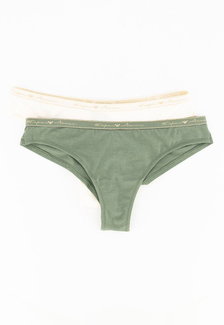 Dámské kalhotky 2 pack 163334 1A223 - 75910 - Zelená, bílá - Emporio Armani XL zeleno-bílá
