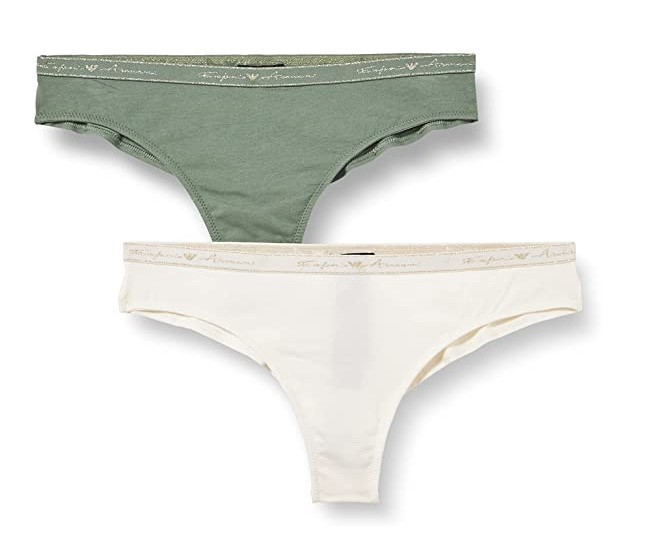 Dámské brazilské kalhotky 2 pack 163337 1A223 - 75910 - zelená/bílá - Emporio Armani zelená a bílá L