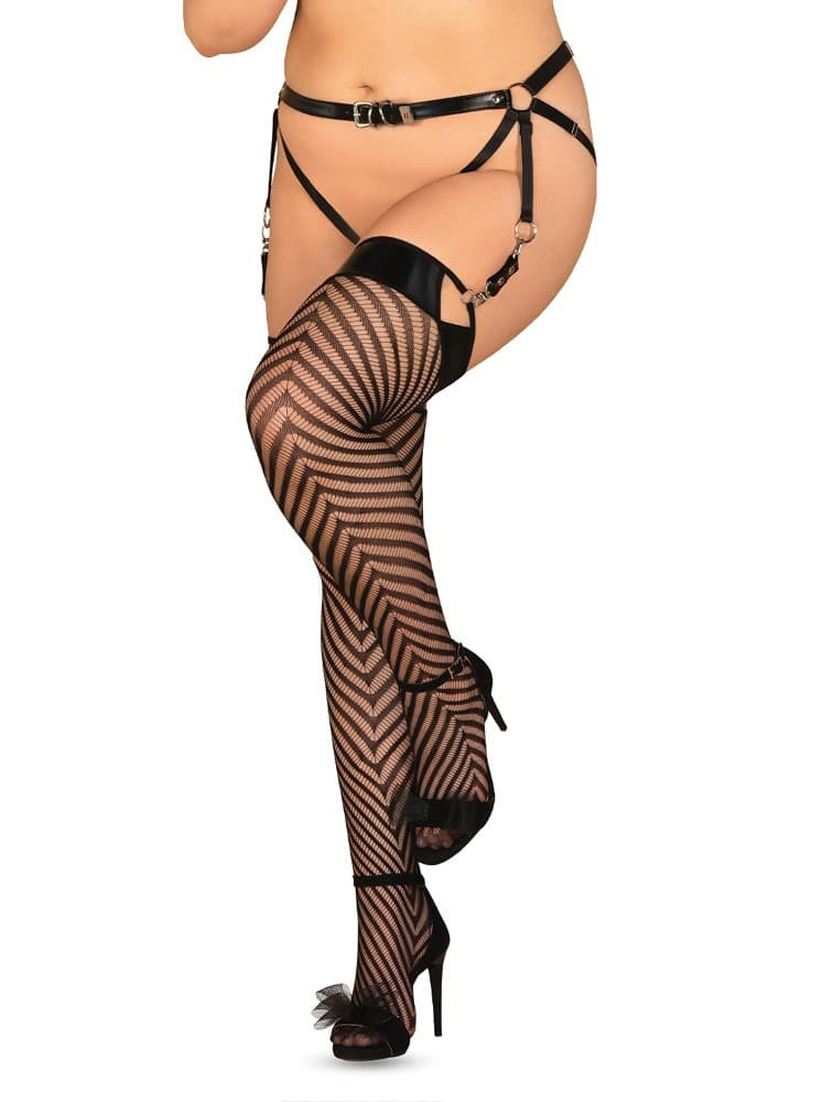 Jedinečné punčochy stockings model 16239018 - Obsessive Velikost: 2XL/3XL, Barvy: černá