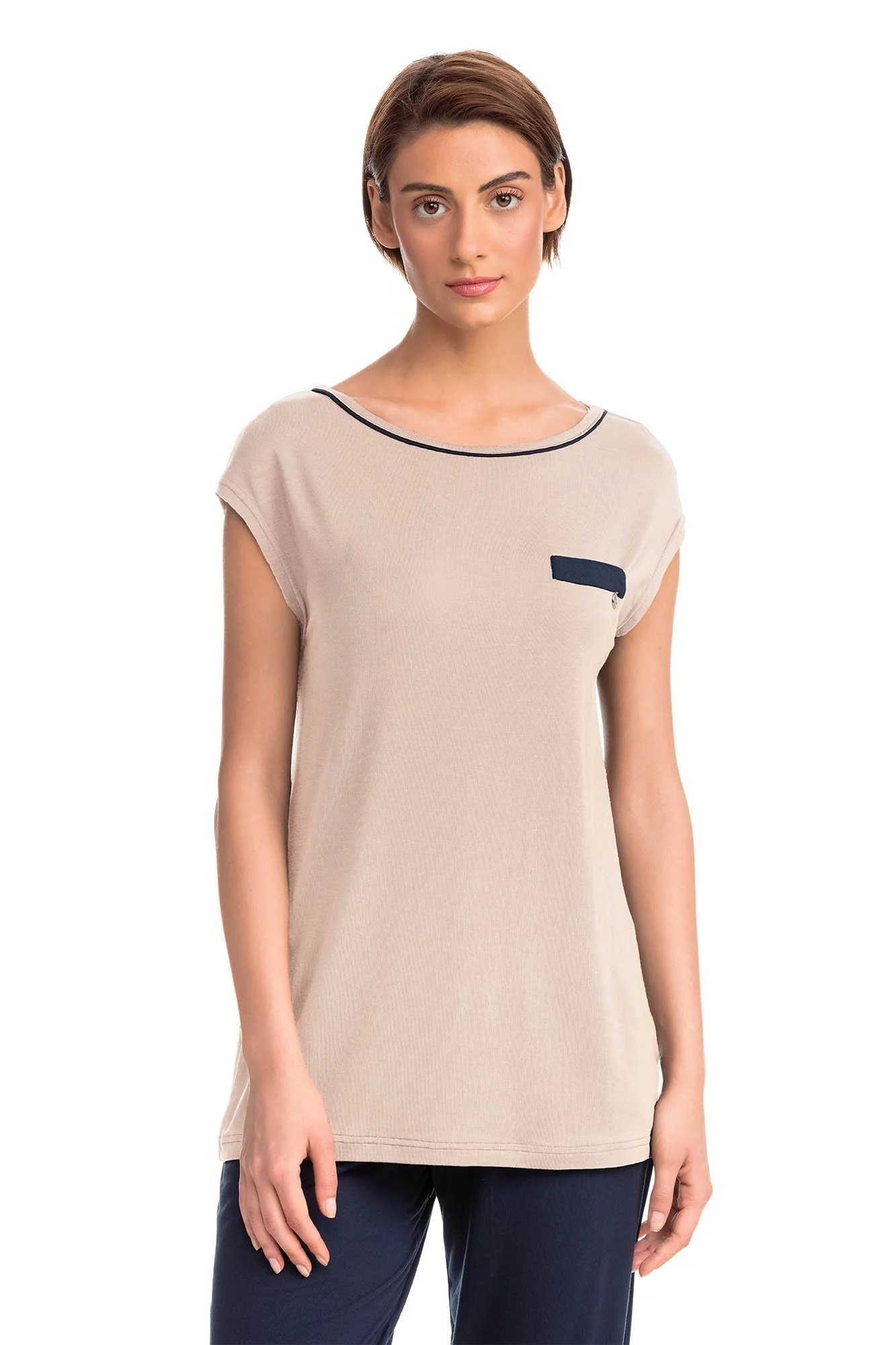 Vamp - Krátka dámska nočná košeľa BEIGE SOLEIL M 14191 - Vamp