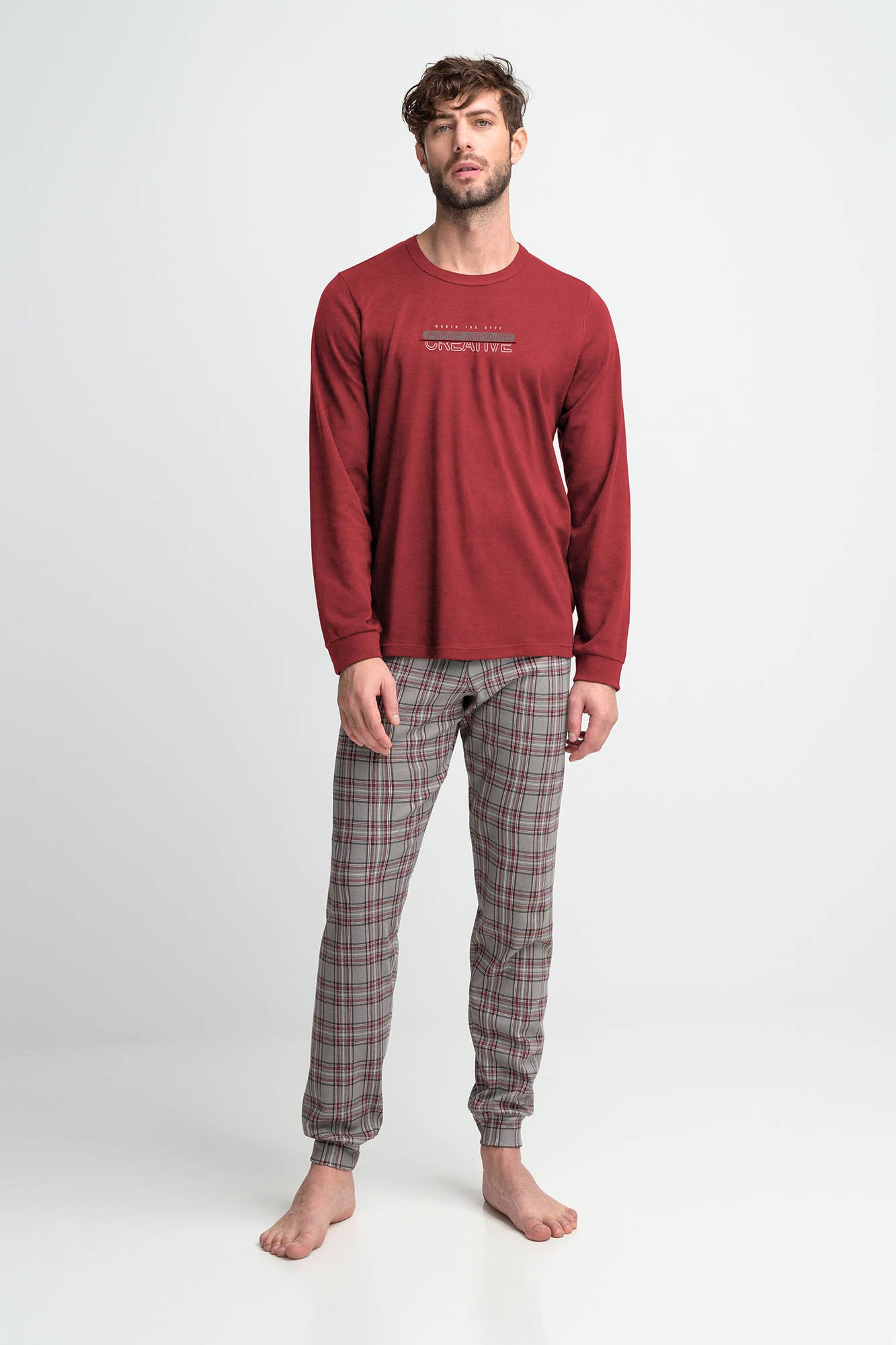 Vamp - Pohodlné dvoudílné pánské pyžamo 15951 - Vamp tm.šedá-vzor XXL