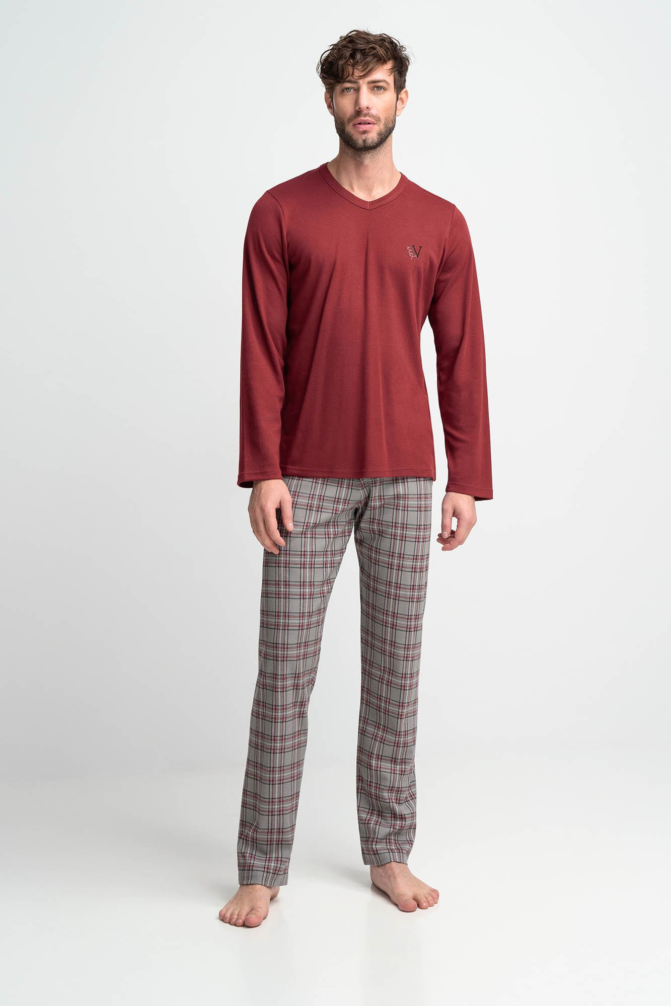 Vamp - Pohodlné dvoudílné pánské pyžamo model 16725289 - Vamp vínová/vzor XXL
