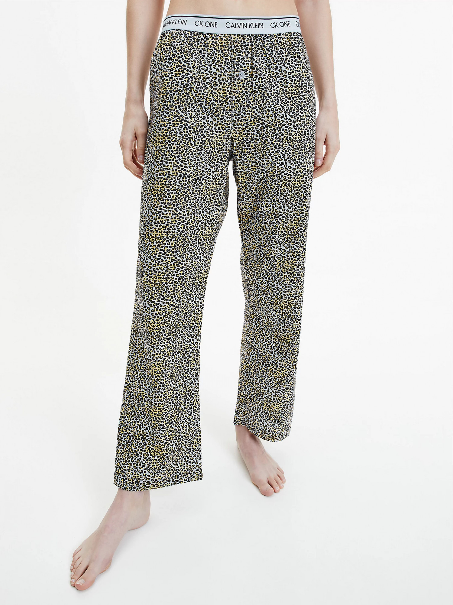 Dámské pyžamové kalhoty QS6433E - V4L Fialová se zvířecím vzorem - Calvin Klein Velikost: L, Barvy: fialová vzor