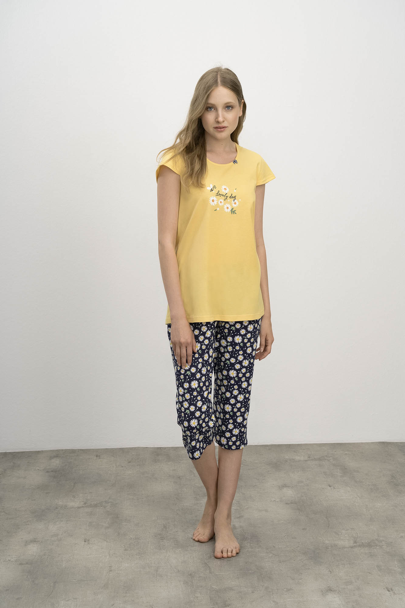 Dámské 3/4 pyžamo model 17148493 M žlutá a černá - Vamp