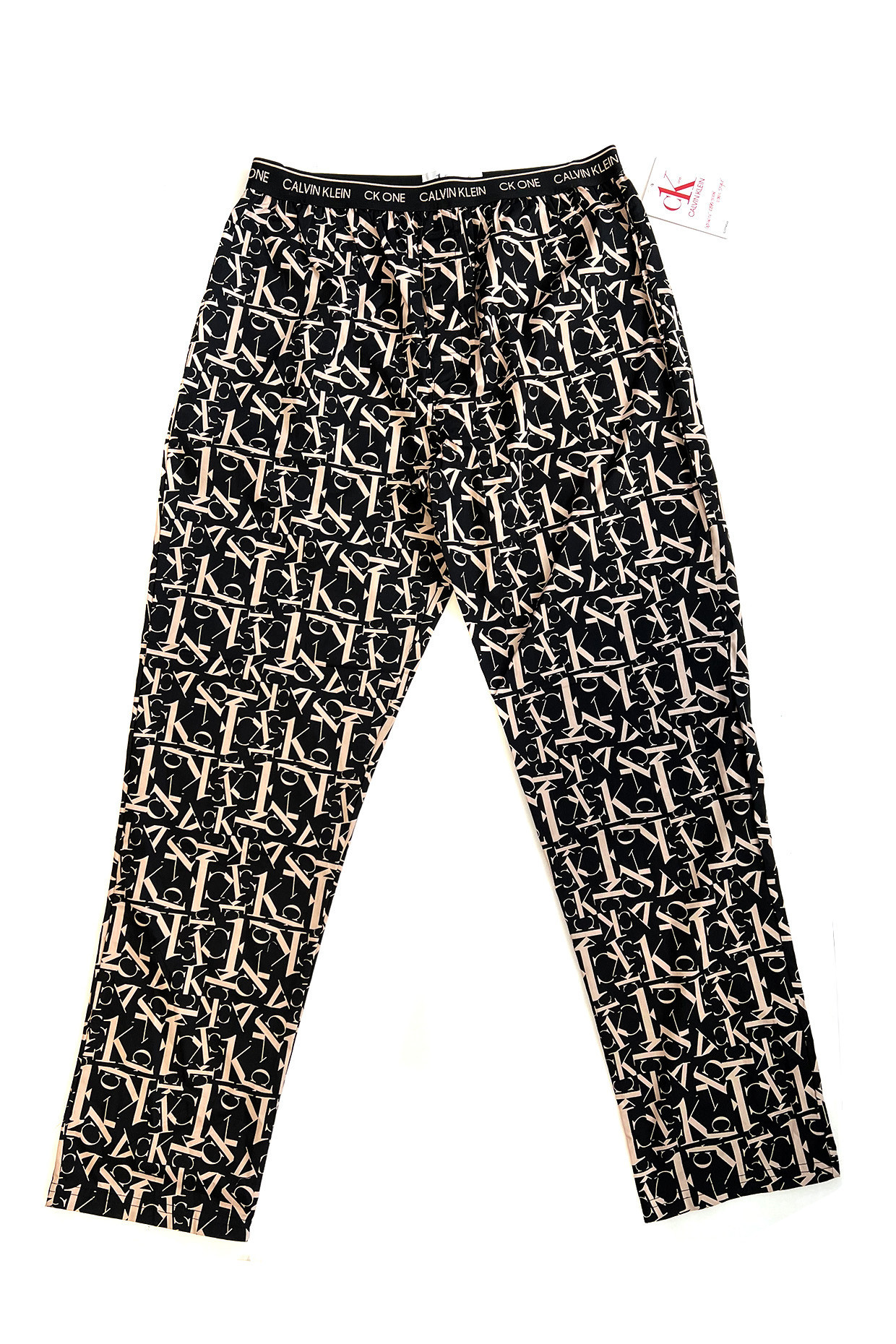 Pánské kalhoty na spaní NM1869E 1BF černo-béžové - Calvin Klein M černá s potiskem