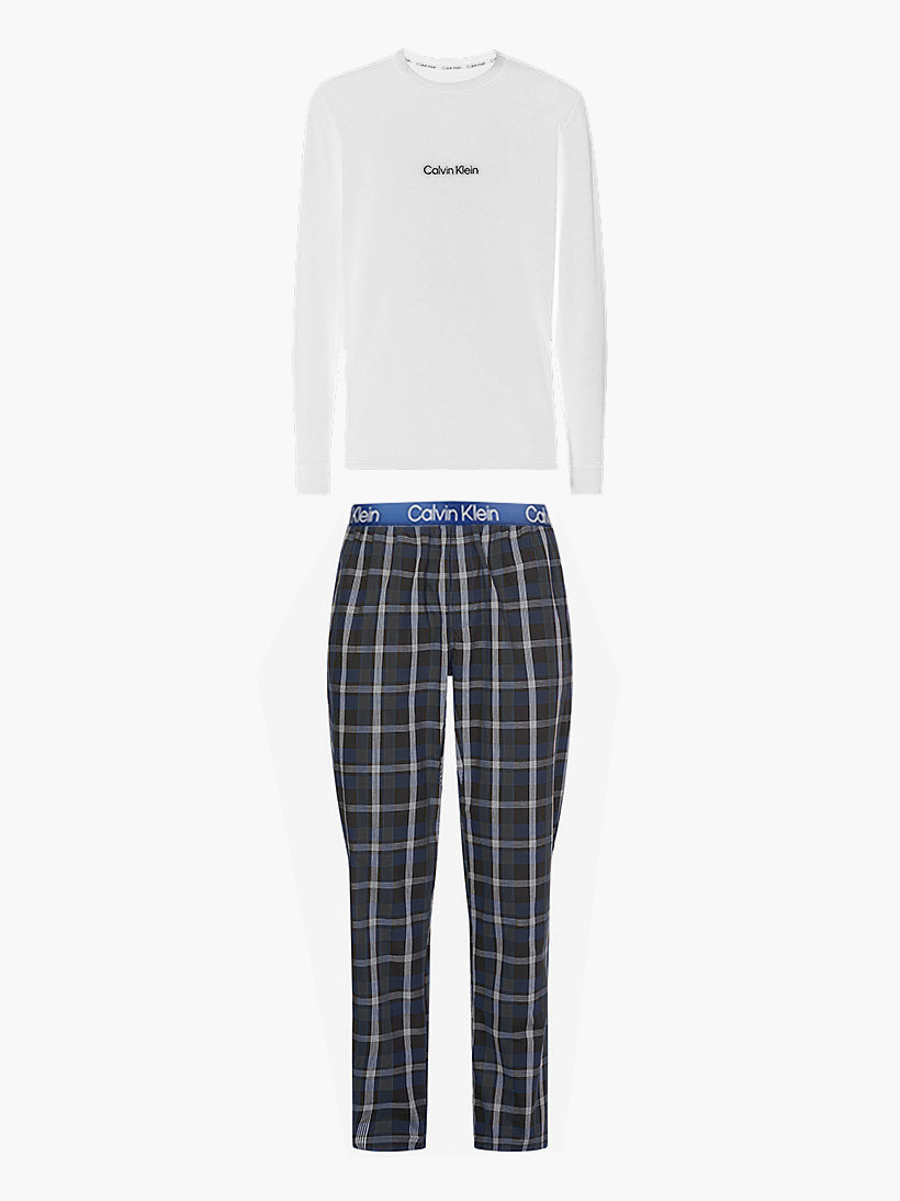 Pánský pyžamový set - NM2184E 1MT - bílá/modrá - Calvin Klein L bílá/modrá