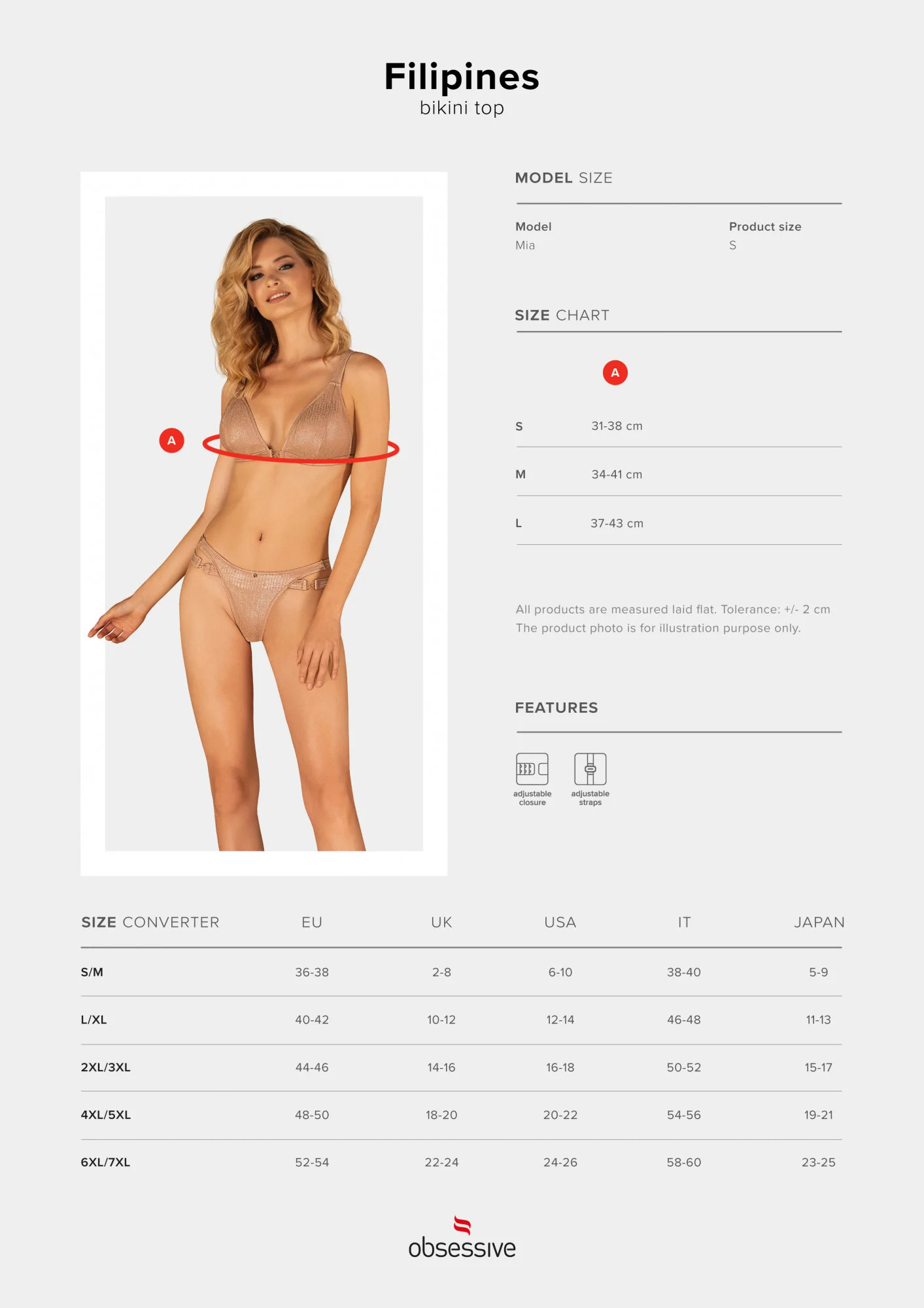 Elegantní horní díl plavek Filipines bikini top - Obsessive L zlatá (obrázek 5)