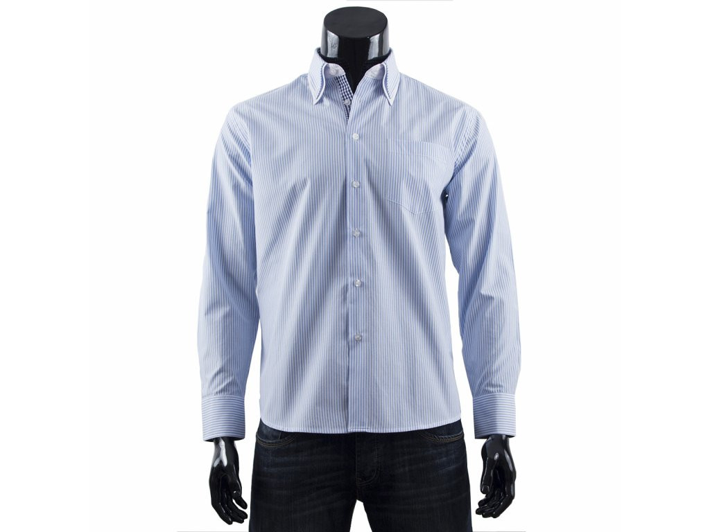 Pánská košile s proužkem s Gemini model 17427689 - FPrice Velikost: L, Barvy: světle modrá s bílou
