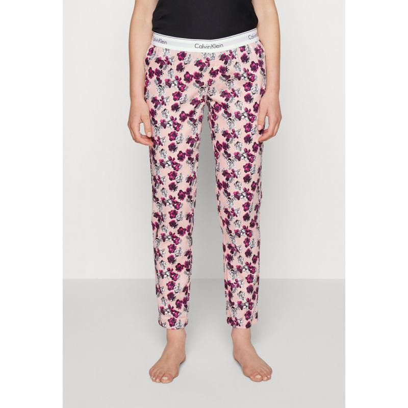 Dámské pyžamové kalhoty QS6158E 1F7 - meruňková/kytičky - Calvin Klein L meruňková