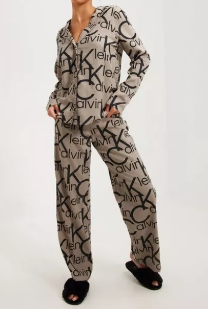 Dámský vrchní díl pyžama QS6848E 5VM béžová/černá - Calvin Klein béžová s černou M