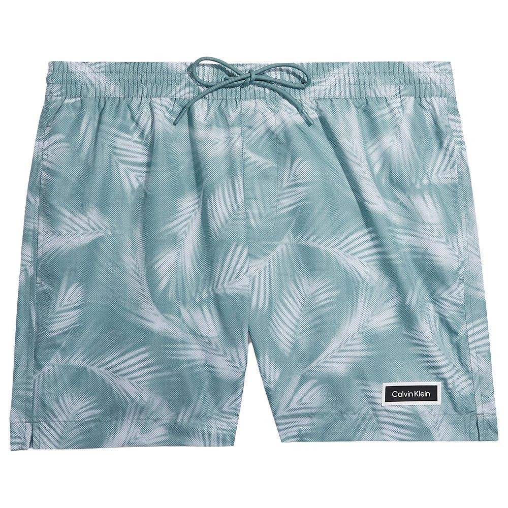 Pánské plavecké šortky se stahovací šňůrkou KM0KM00813 0H8 zelená-vzor - Calvin Klein XL