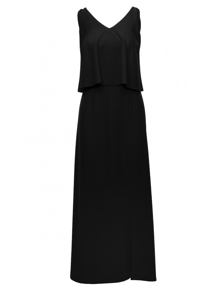Maxi šaty s volánkem K048 černé - Makover černá M-38