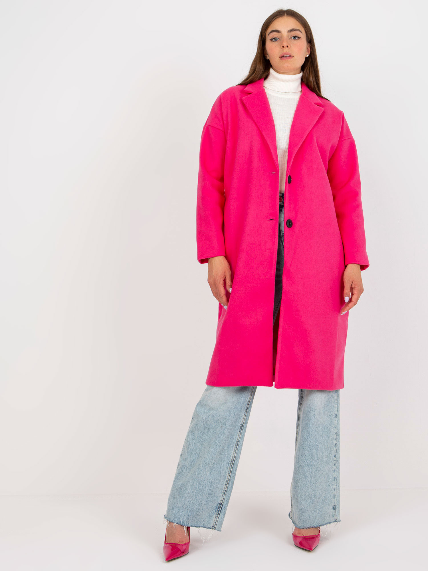 Dámský kabát TW EN BI-7298-1.15 tmavě růžový - Och Bella tmavě růžová one size